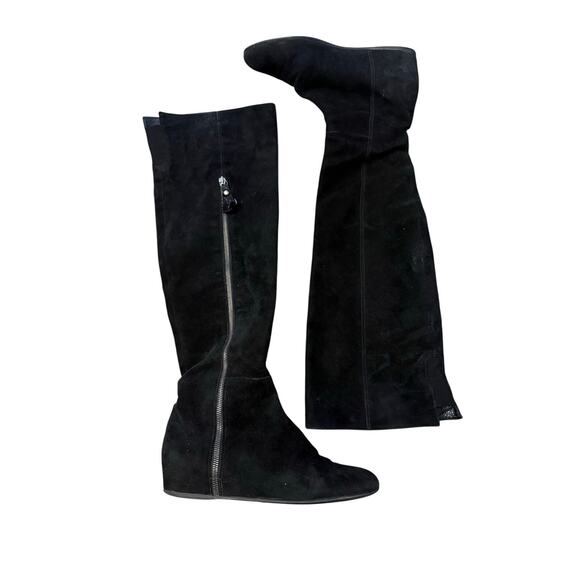 Stuart Weitzman x Russell & Bromley Over-The-Knee Boots 7.5 Black Suede Wedge - Picture 1 of 6
